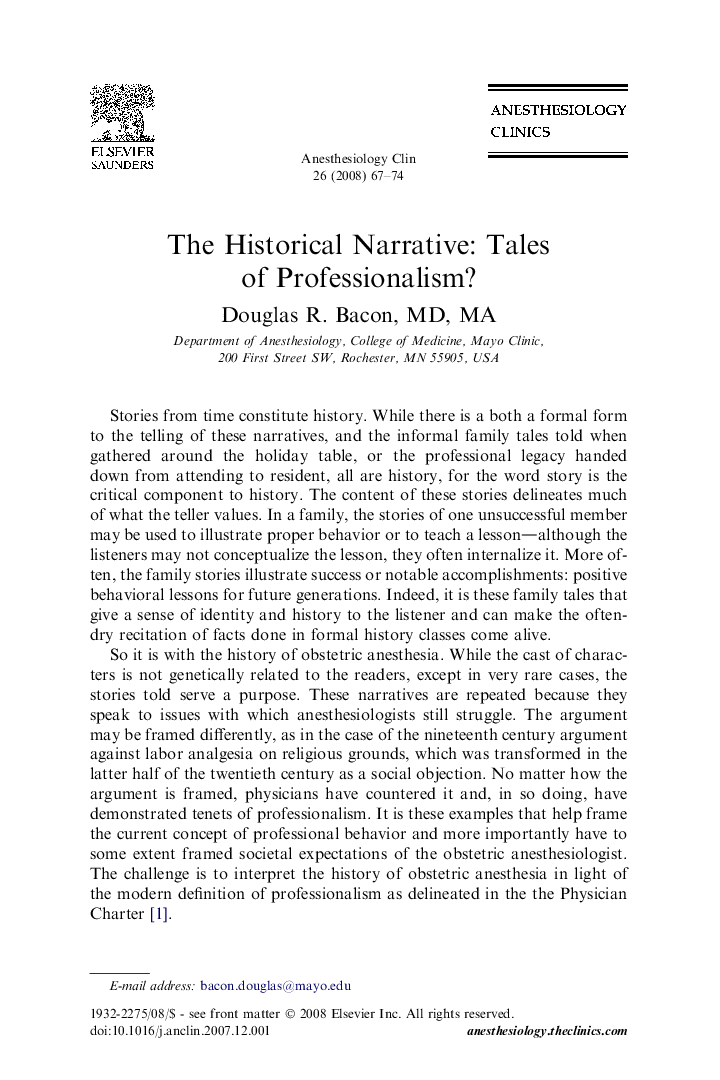 The Historical Narrative: Tales of Professionalism?