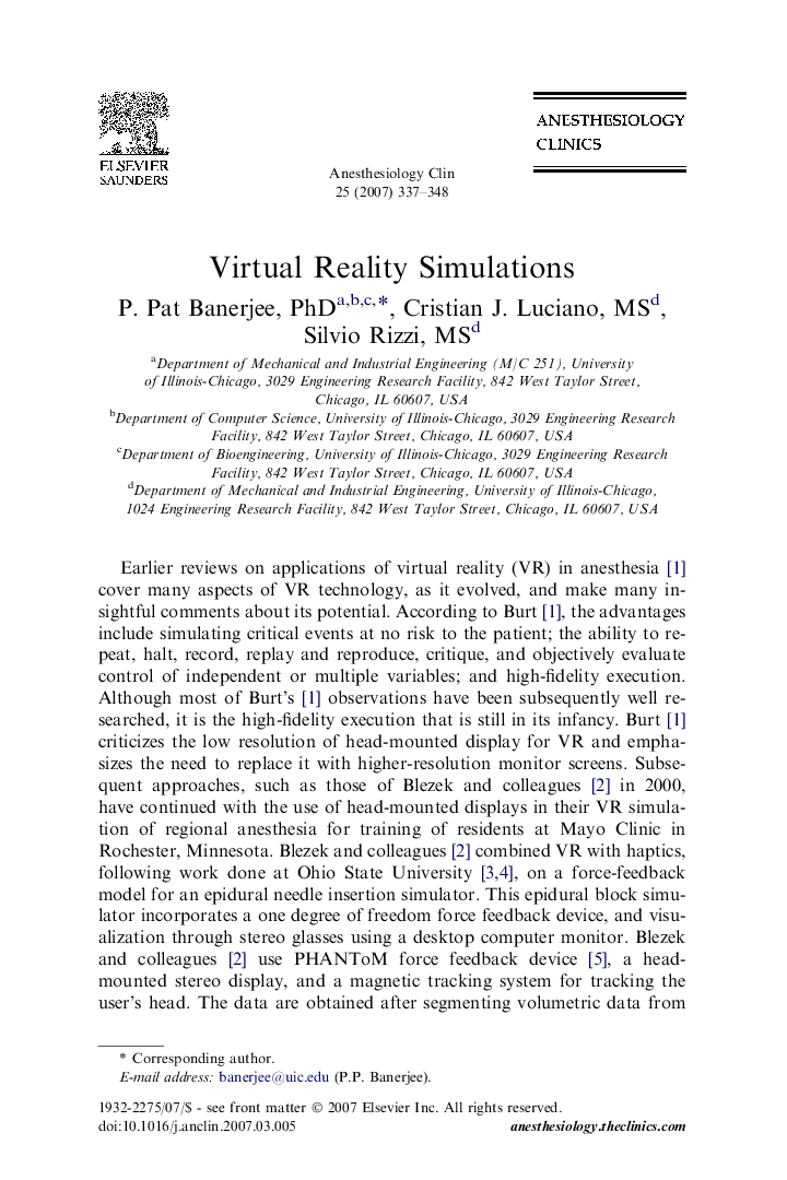 Virtual Reality Simulations