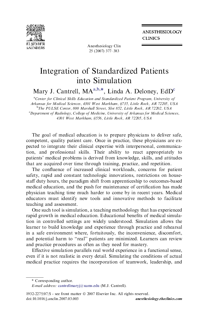 Integration of Standardized Patients into Simulation