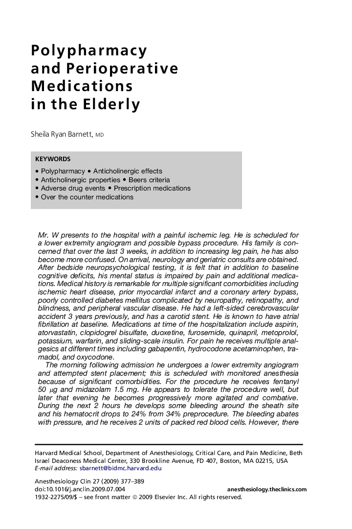 Polypharmacy and Perioperative Medications in the Elderly