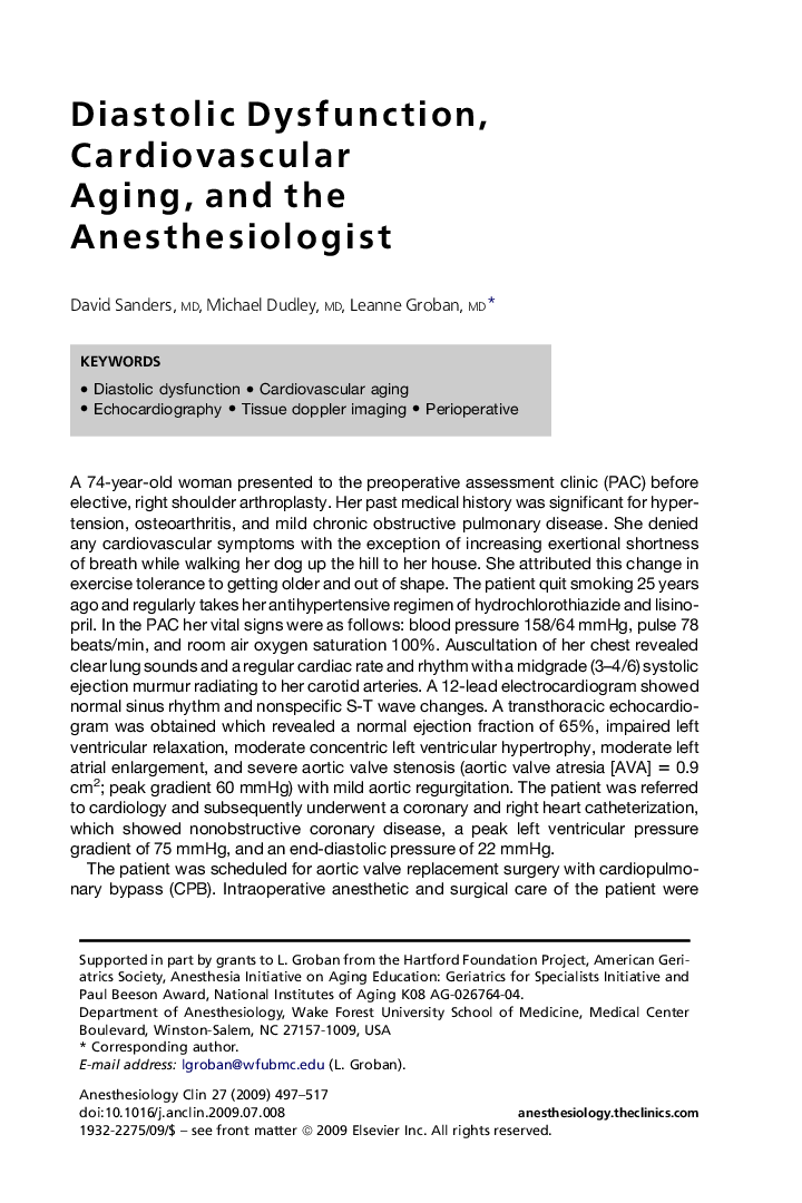 Diastolic Dysfunction, Cardiovascular Aging, and the Anesthesiologist