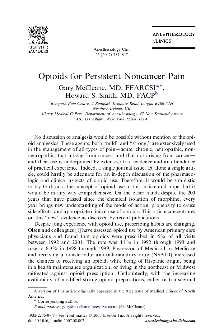 Opioids for Persistent Noncancer Pain 