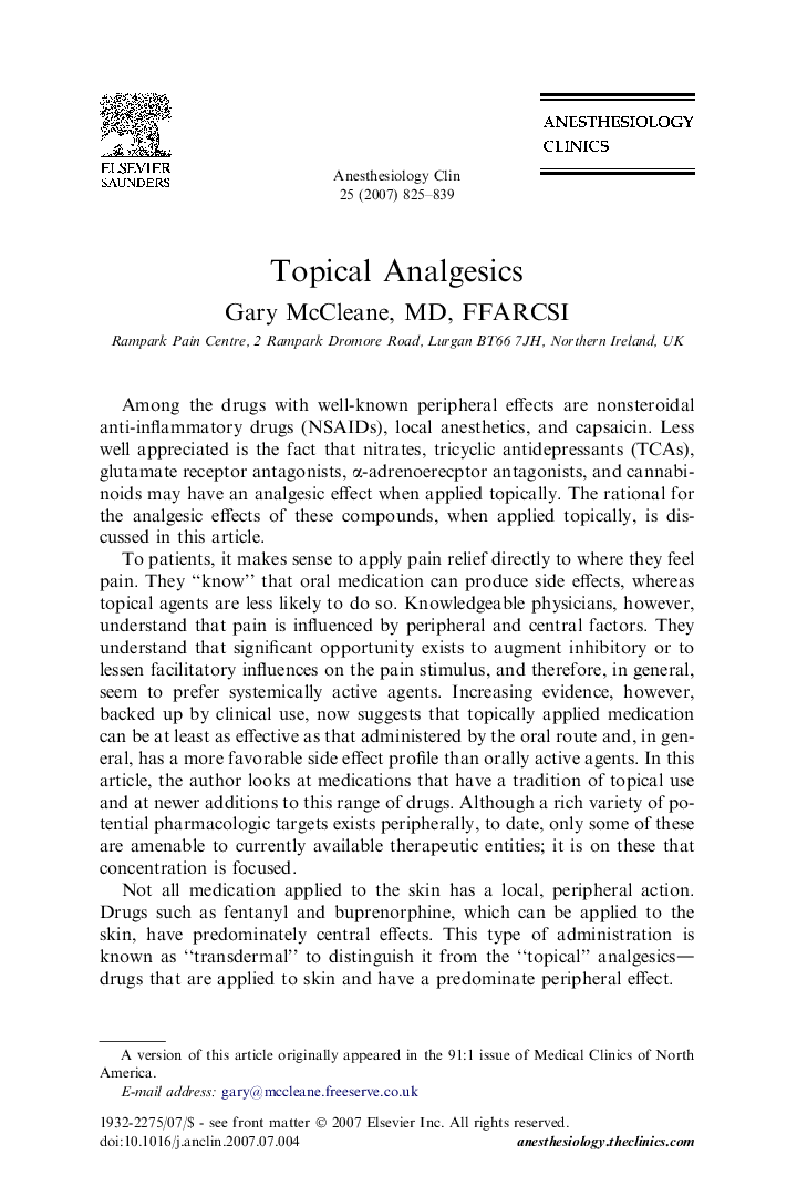 Topical Analgesics