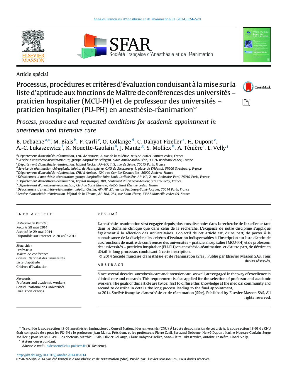 Processus, procédures et critères d’évaluation conduisant à la mise sur la liste d’aptitude aux fonctions de Maître de conférences des universités – praticien hospitalier (MCU-PH) et de professeur des universités – praticien hospitalier (PU-PH) en anesthé