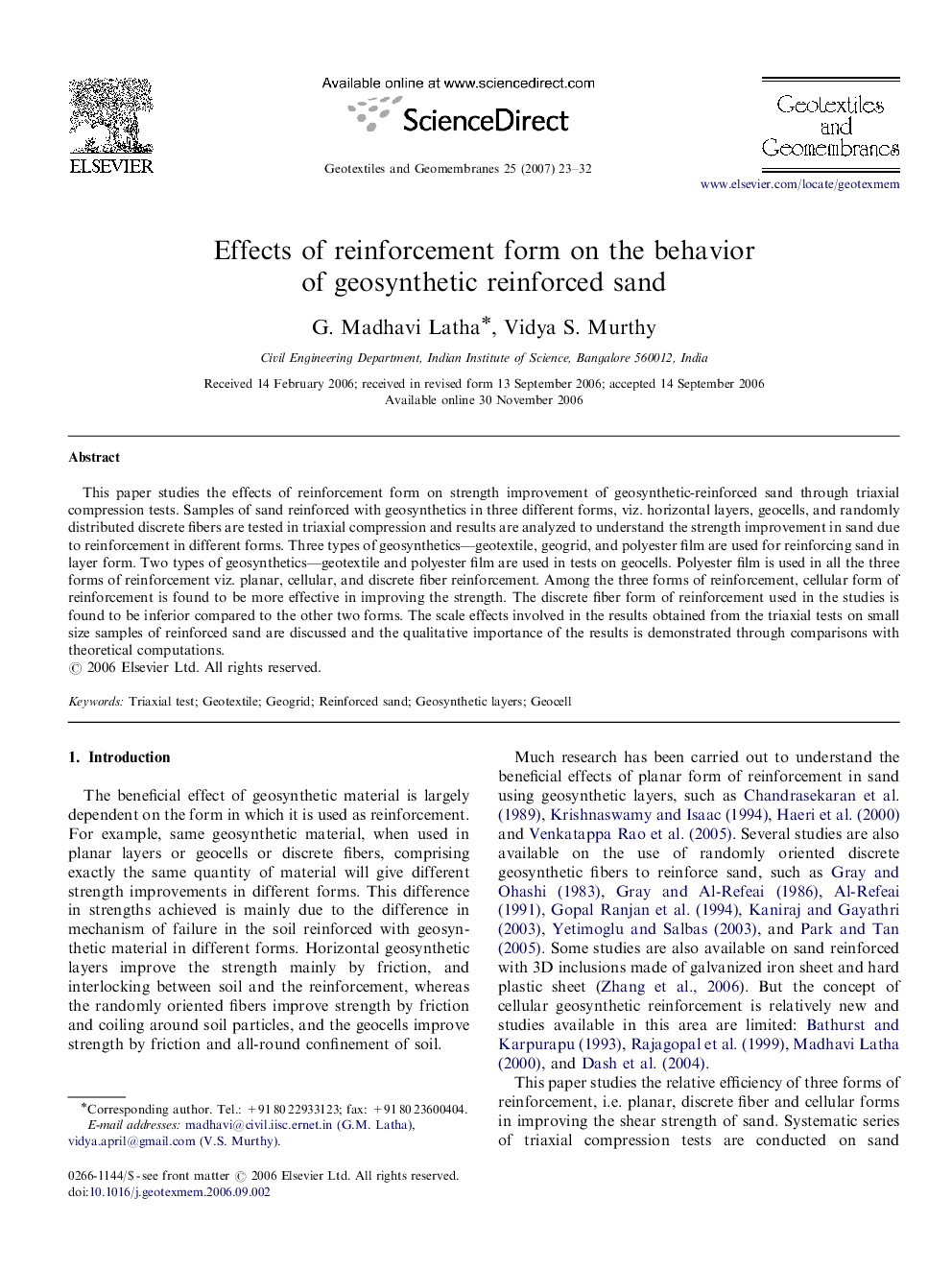 Effects of reinforcement form on the behavior of geosynthetic reinforced sand