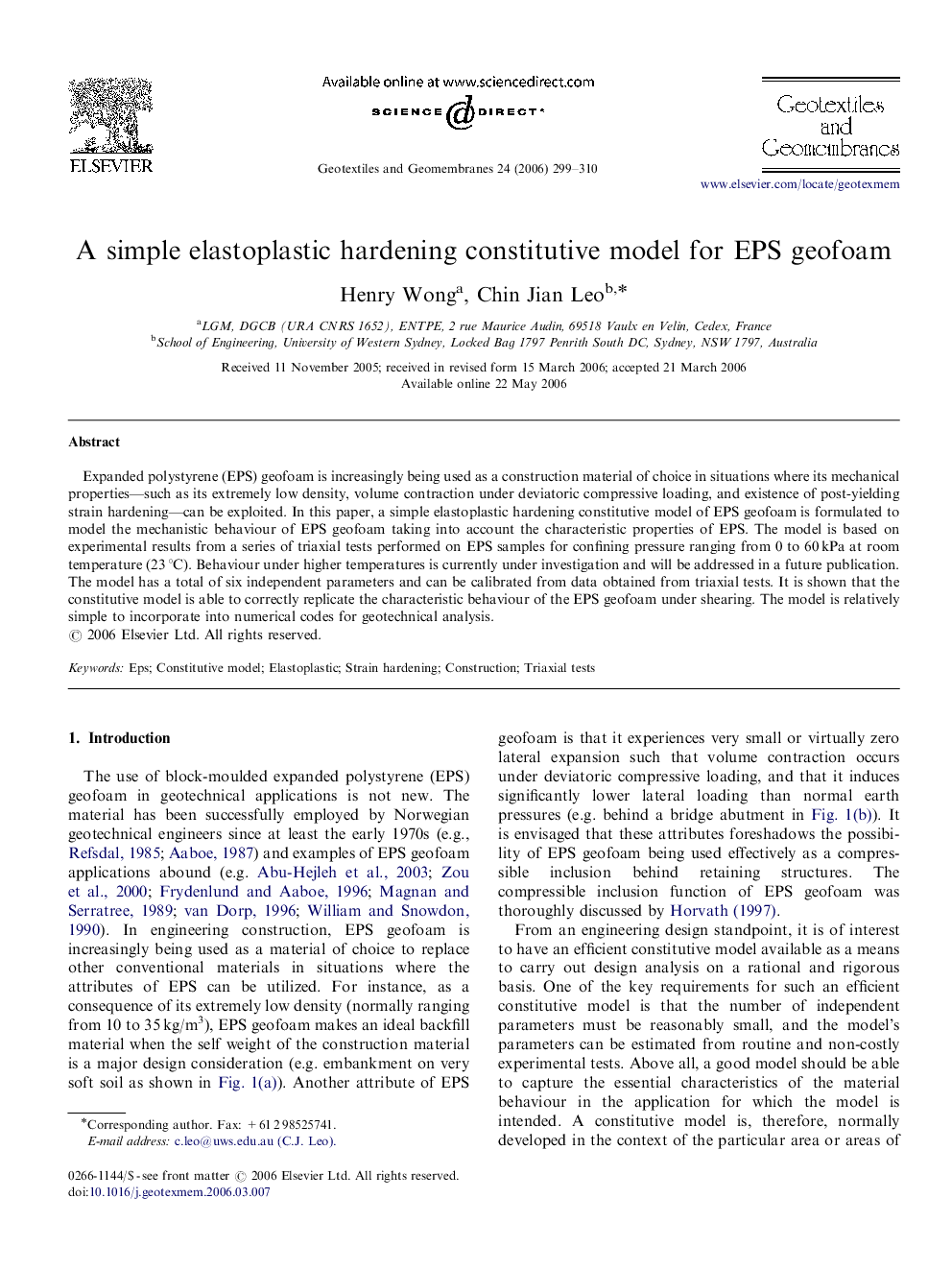 A simple elastoplastic hardening constitutive model for EPS geofoam