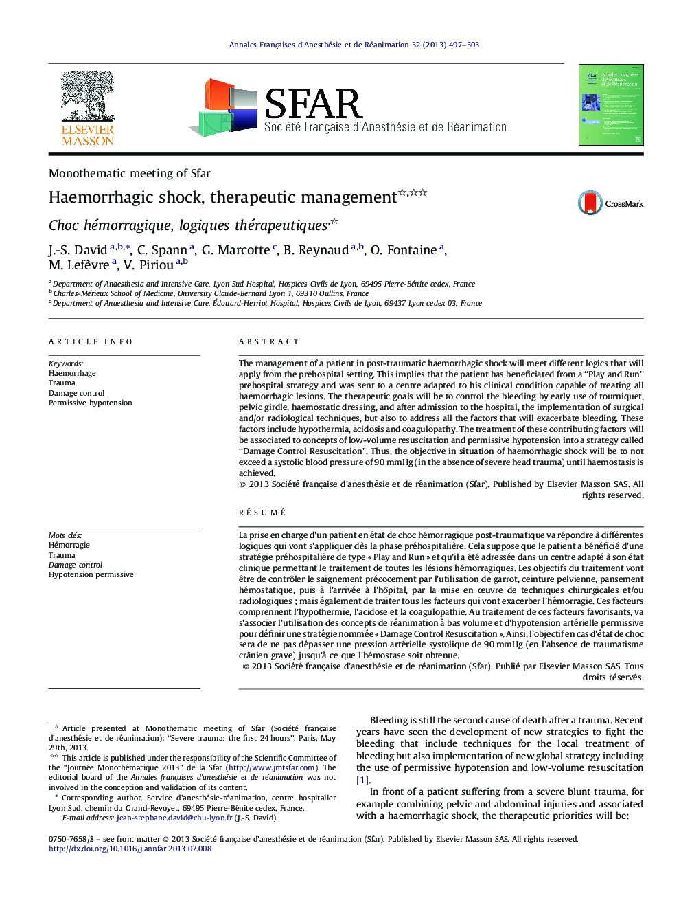 Haemorrhagic shock, therapeutic management 