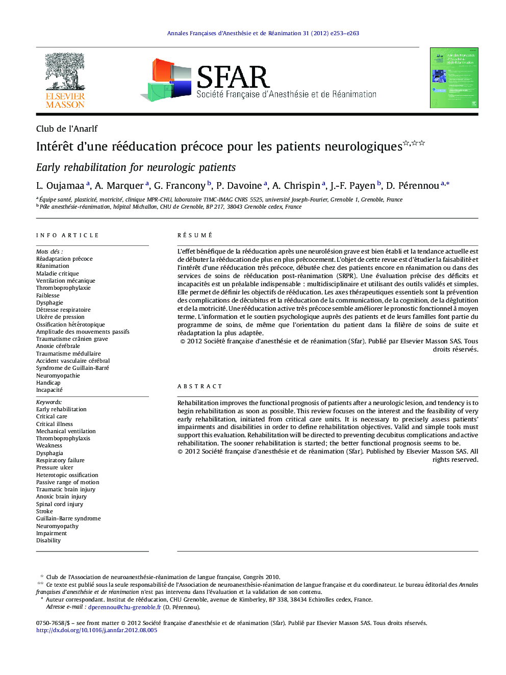 Intérêt d’une rééducation précoce pour les patients neurologiques 