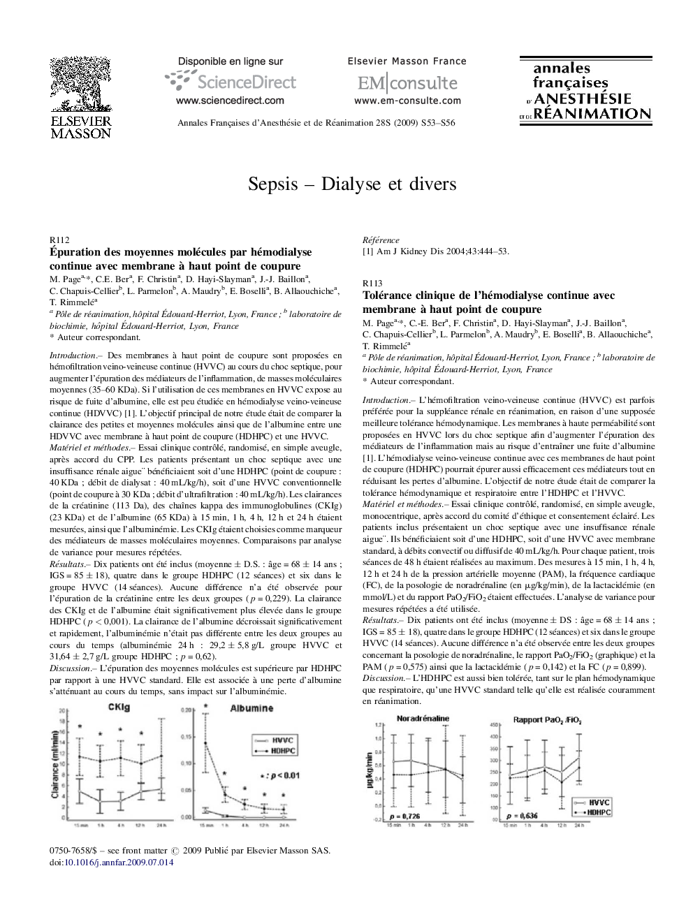 Sepsis - Dialyse et divers