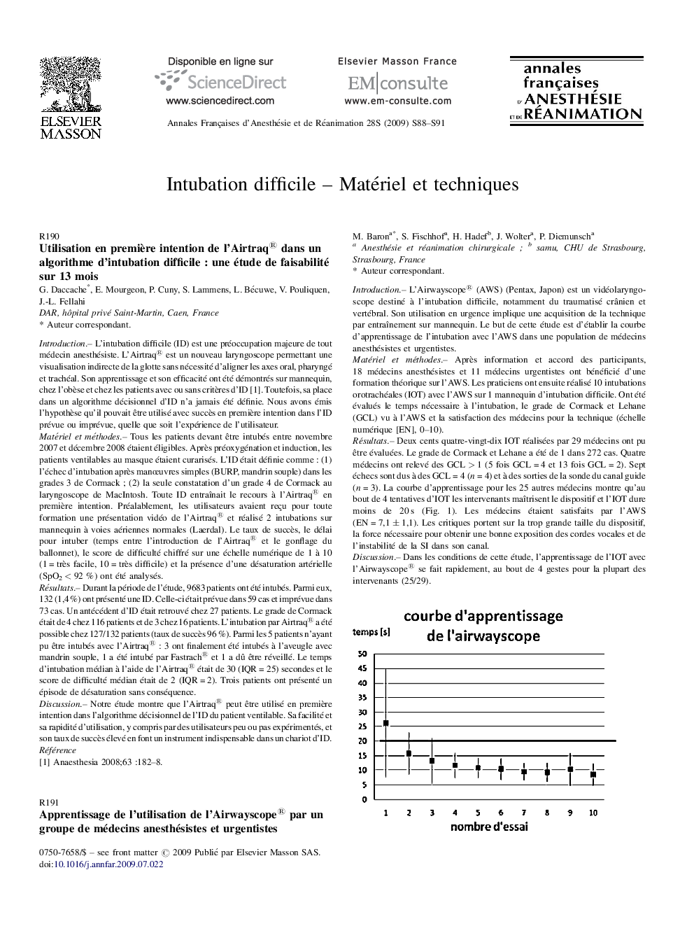 Intubation difficile - Materiel et techniques