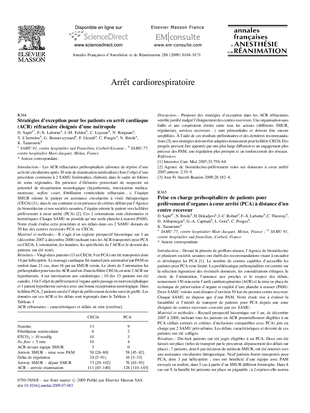 Arret cardio-respiratoire