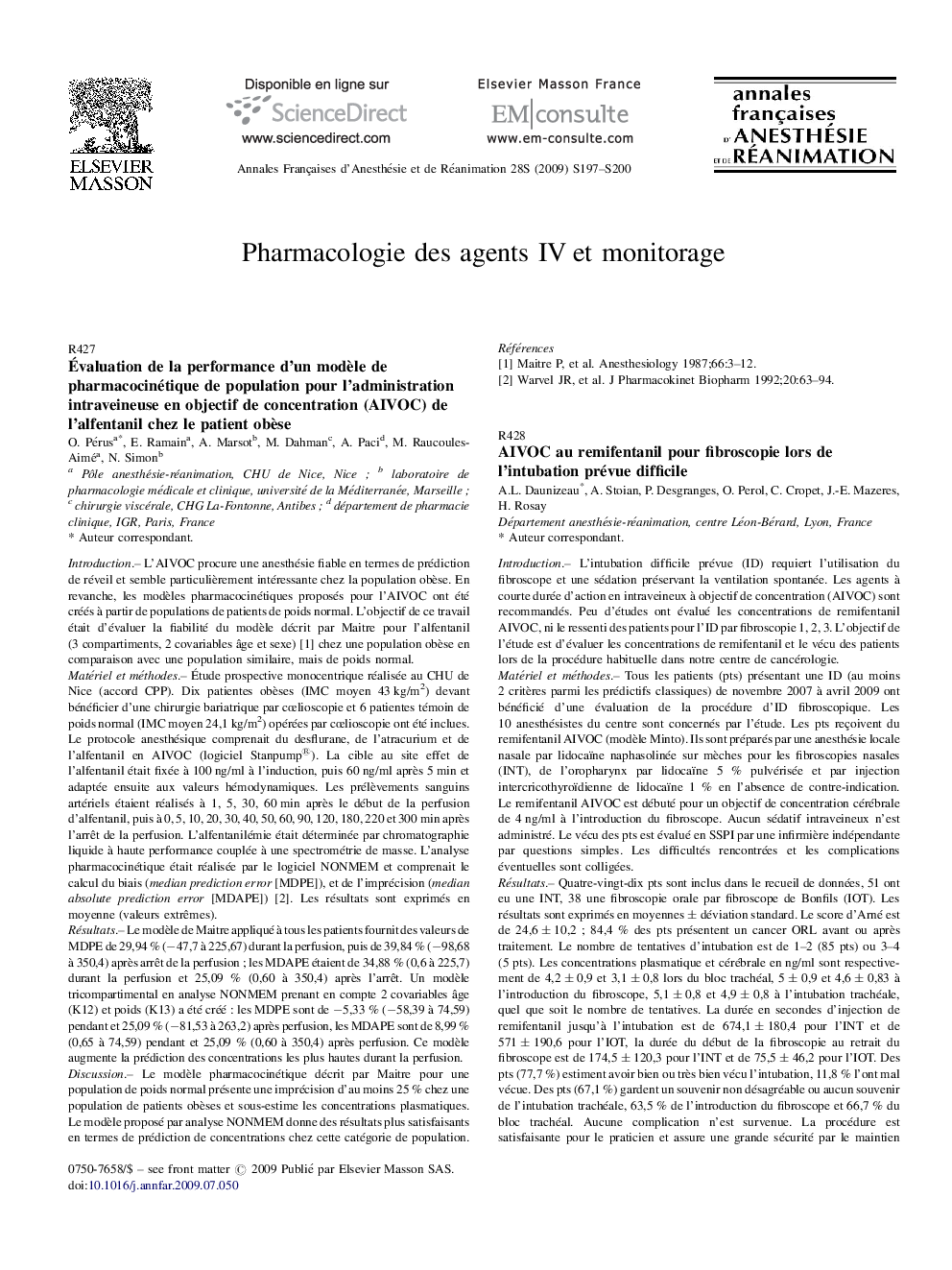 Pharmacologie des agents IV et monitorage
