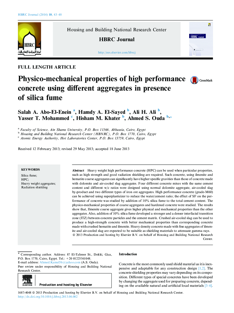 Physico-mechanical properties of high performance concrete using different aggregates in presence of silica fume 