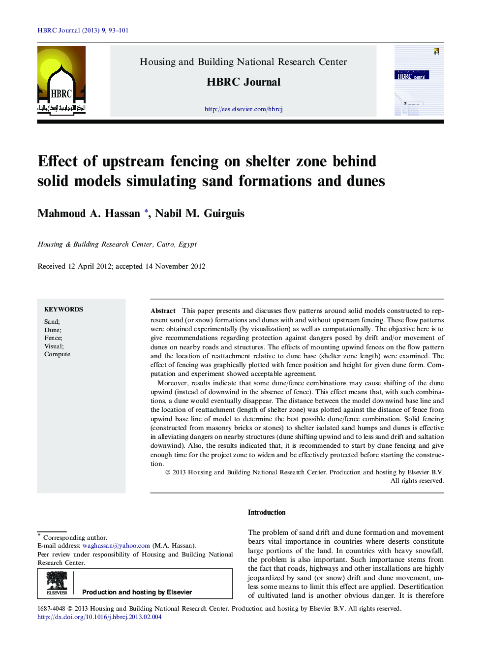 Effect of upstream fencing on shelter zone behind solid models simulating sand formations and dunes 