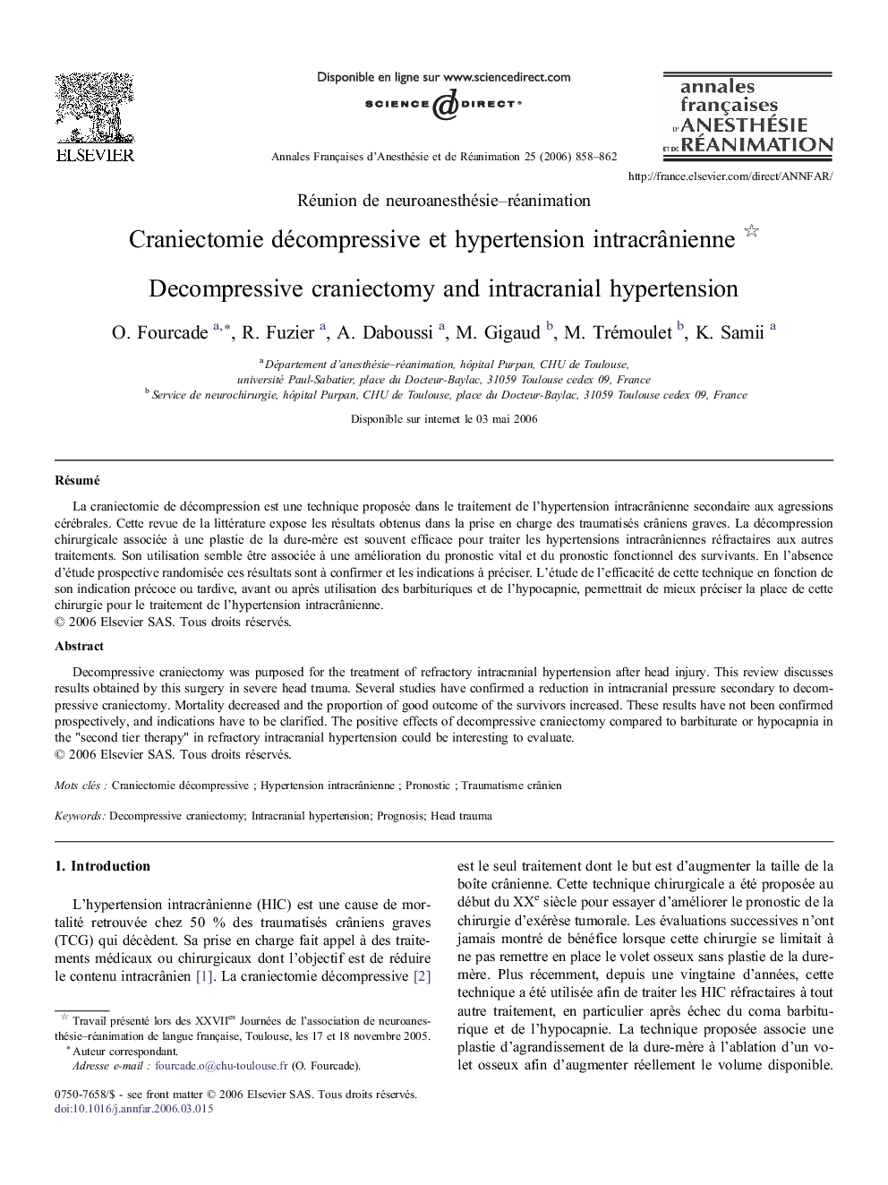 Craniectomie décompressive et hypertension intracrânienne 