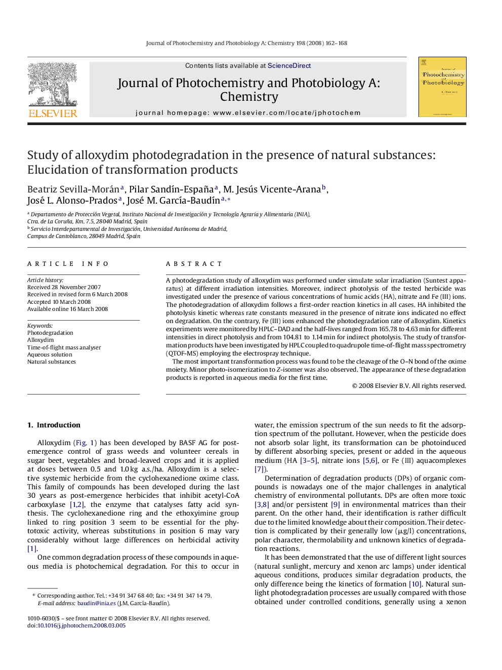 Study of alloxydim photodegradation in the presence of natural substances: Elucidation of transformation products