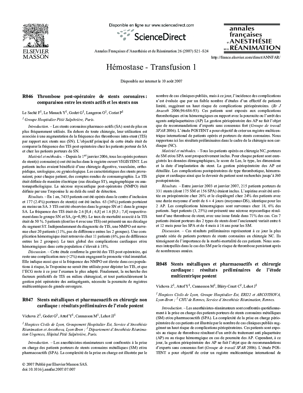 عکس صفحه اول مقاله: Hémostase - Transfusion 1 Hémostase - Transfusion 1