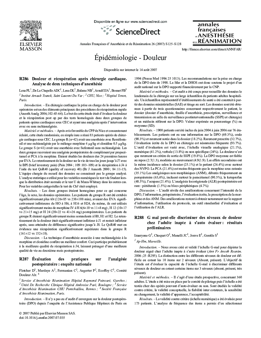 عکس صفحه اول مقاله: Ãpidémiologie - Douleur Ãpidémiologie - Douleur