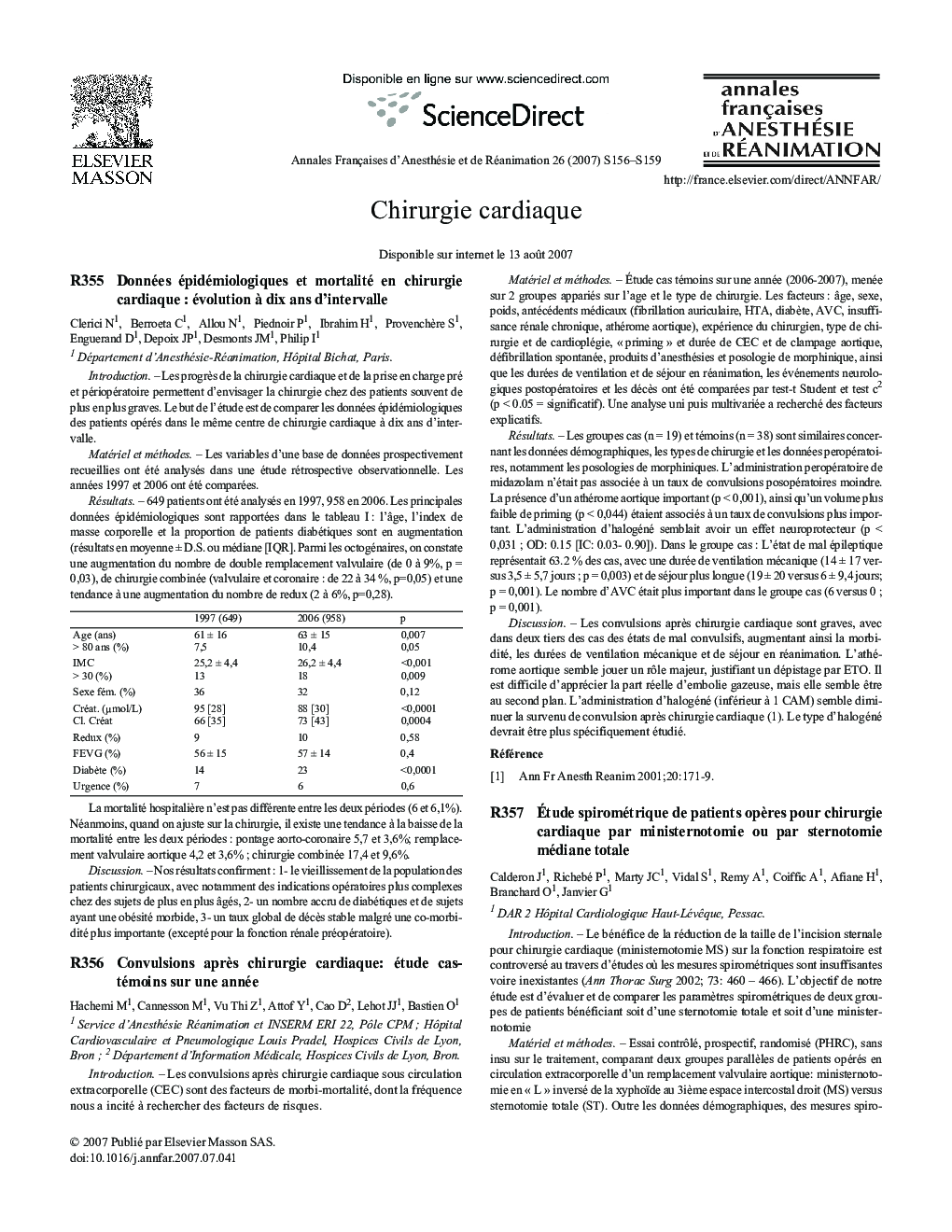 عکس صفحه اول مقاله: Chirurgie cardiaque Chirurgie cardiaque