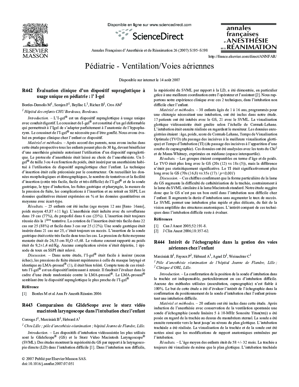 عکس صفحه اول مقاله: Pédiatrie - Ventilation/Voies aériennes Pédiatrie - Ventilation/Voies aériennes