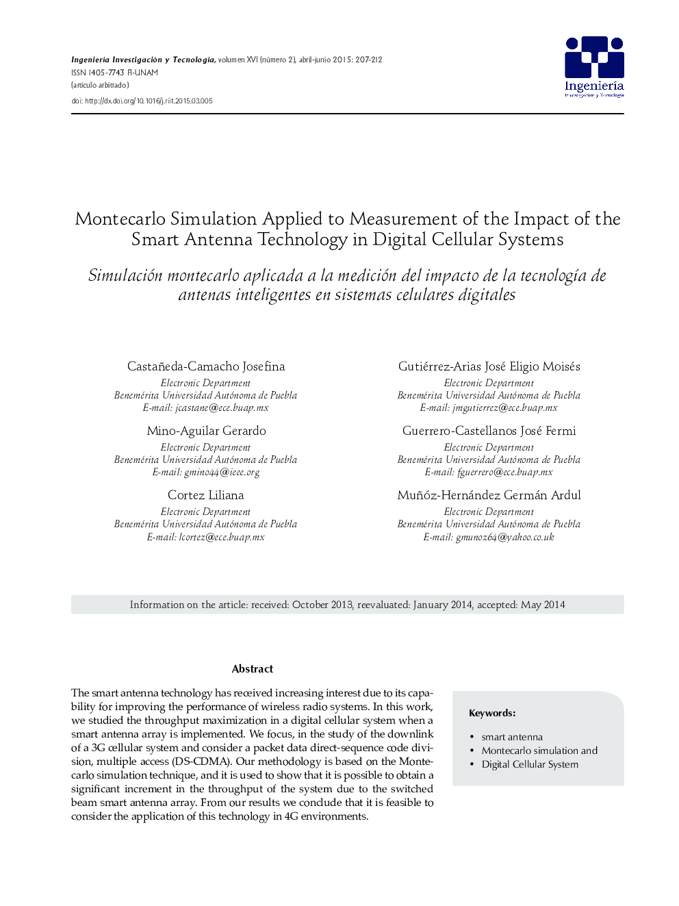 Montecarlo Simulation Applied to Measurement of the Impact of the Smart Antenna Technology in Digital Cellular Systems