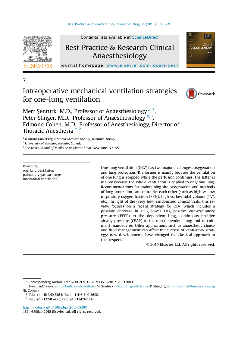 Intraoperative mechanical ventilation strategies for one-lung ventilation