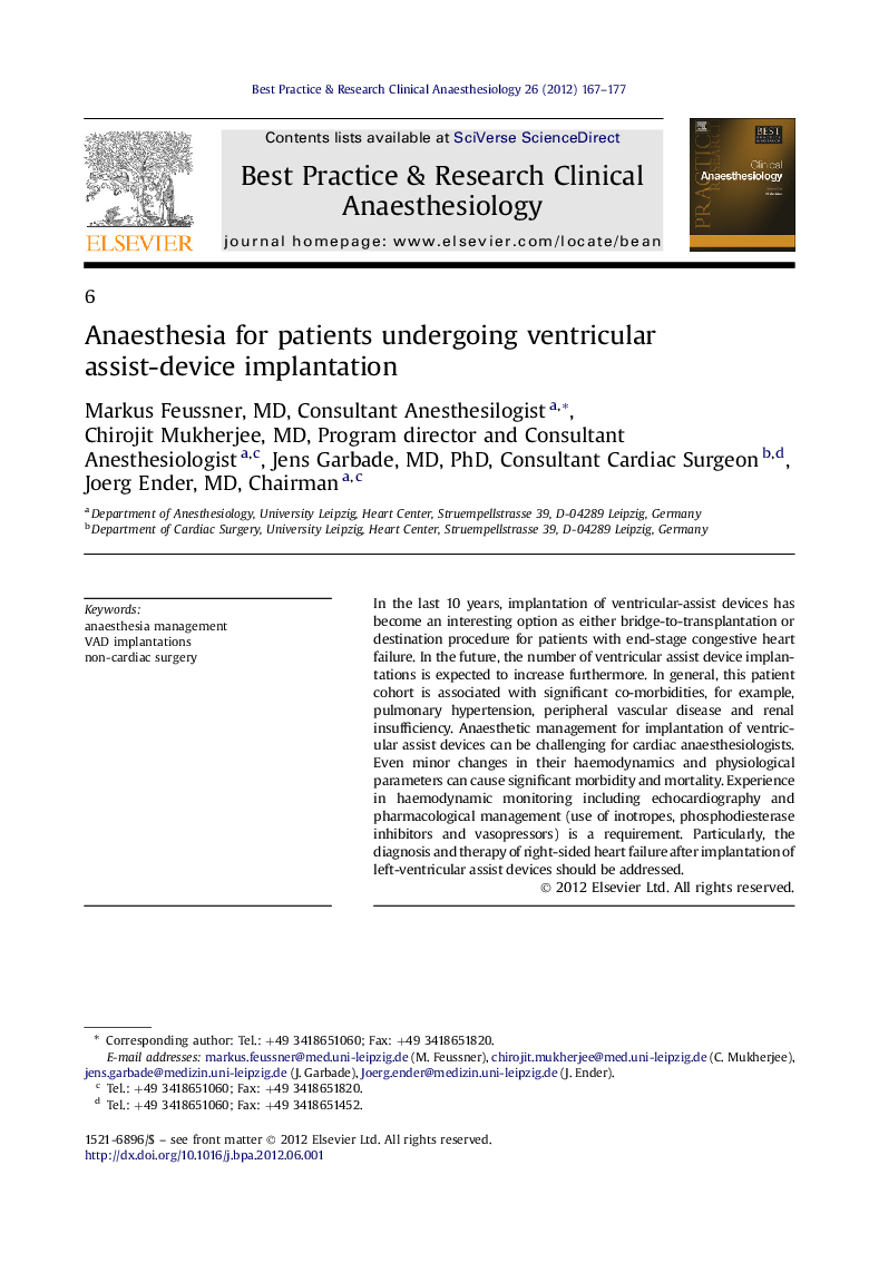 Anaesthesia for patients undergoing ventricular assist-device implantation