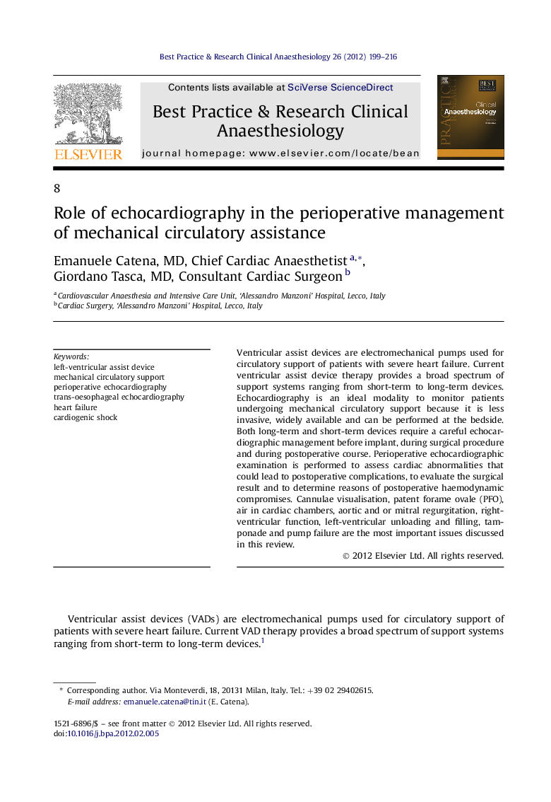 Role of echocardiography in the perioperative management of mechanical circulatory assistance