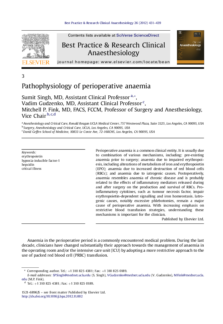 Pathophysiology of perioperative anaemia