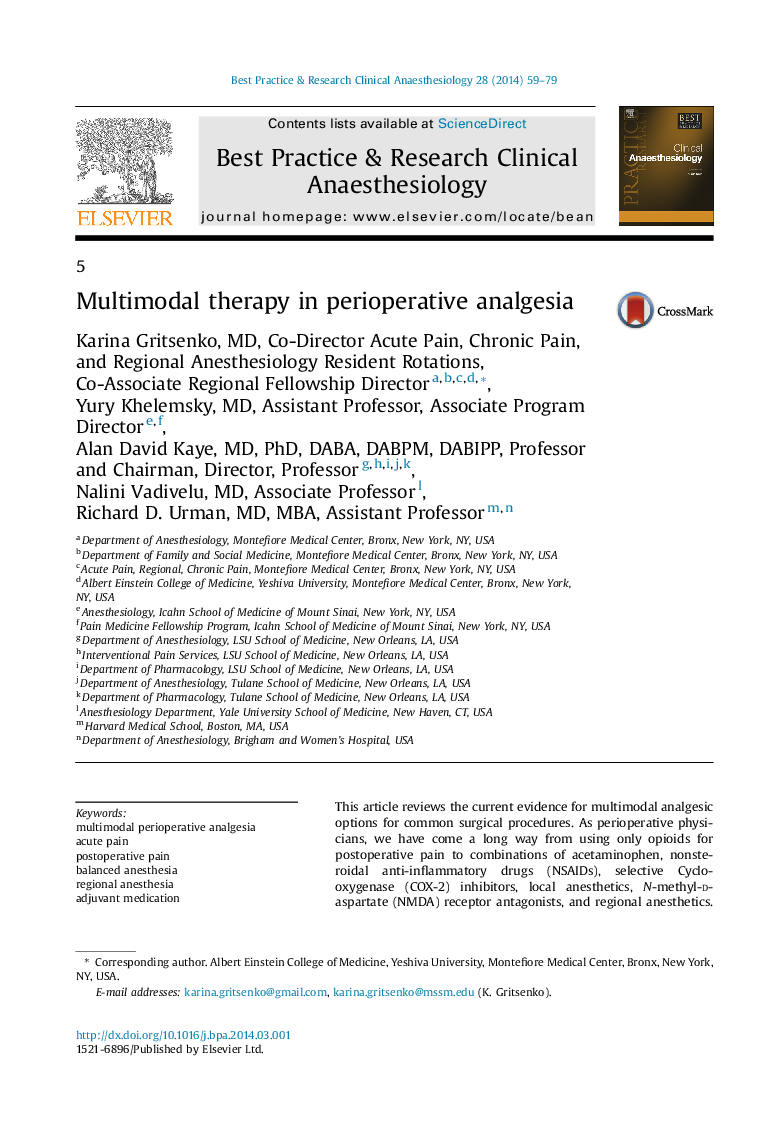 Multimodal therapy in perioperative analgesia