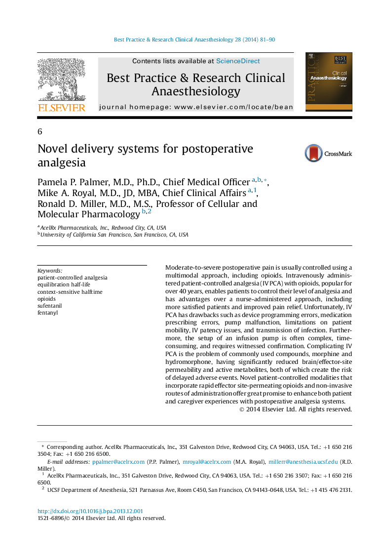 Novel delivery systems for postoperative analgesia