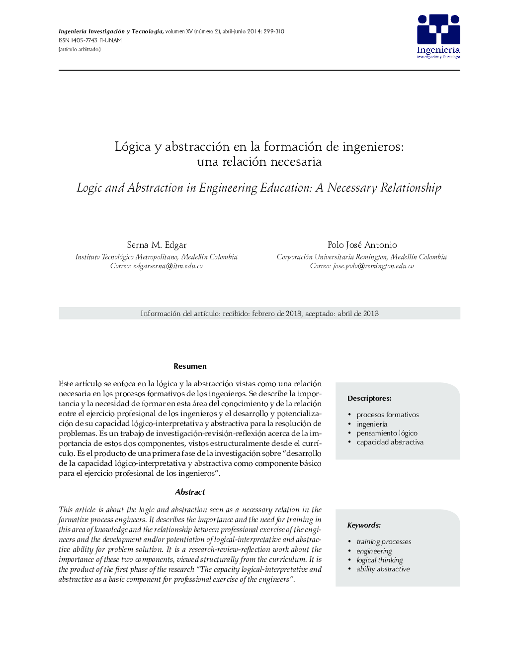 Lógica y abstracción en la formación de ingenieros: una relación necesaria *