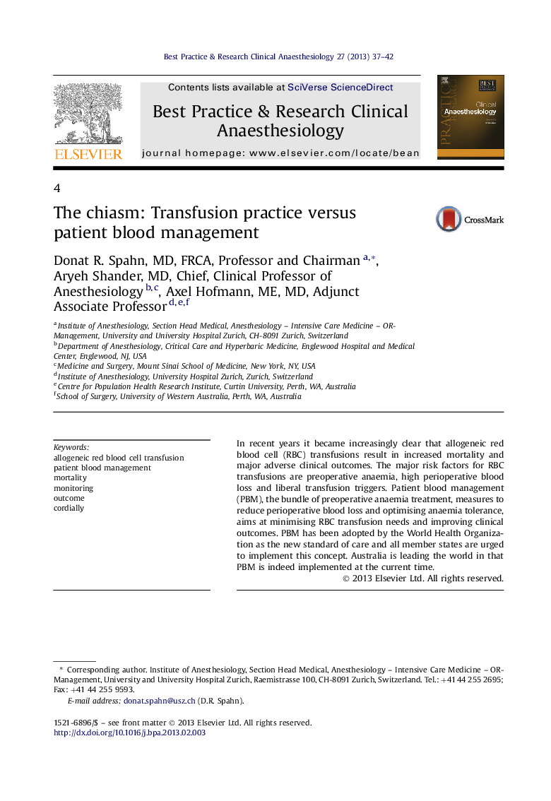 The chiasm: Transfusion practice versus patient blood management