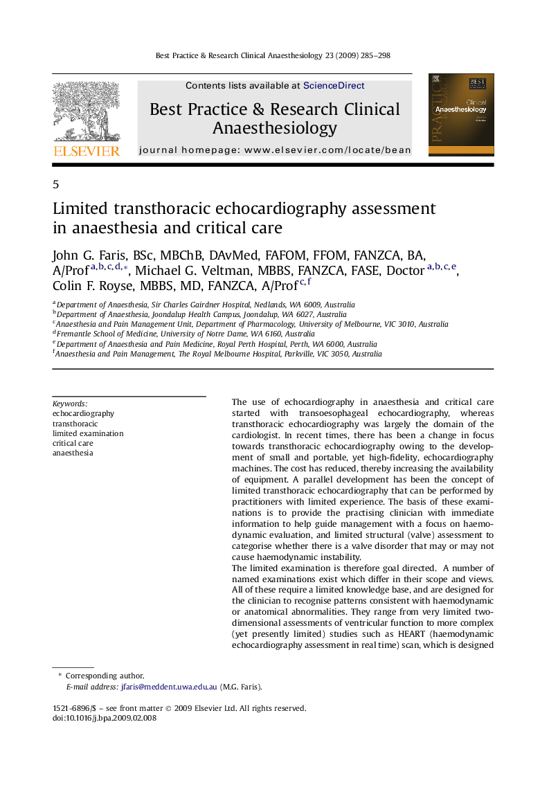 Limited transthoracic echocardiography assessment in anaesthesia and critical care