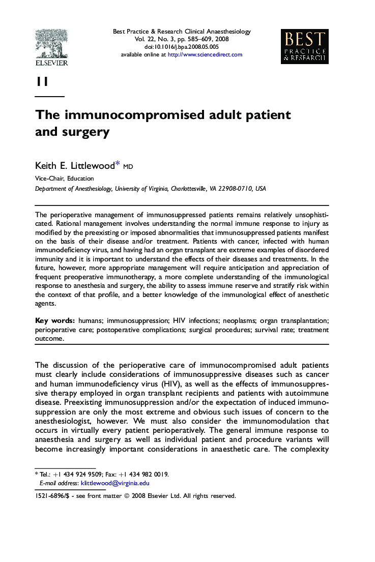 The immunocompromised adult patient and surgery