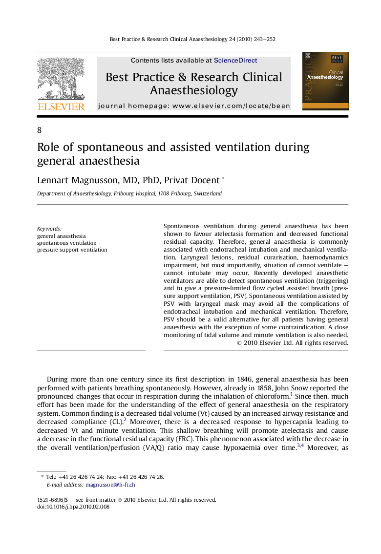 Role of spontaneous and assisted ventilation during general anaesthesia