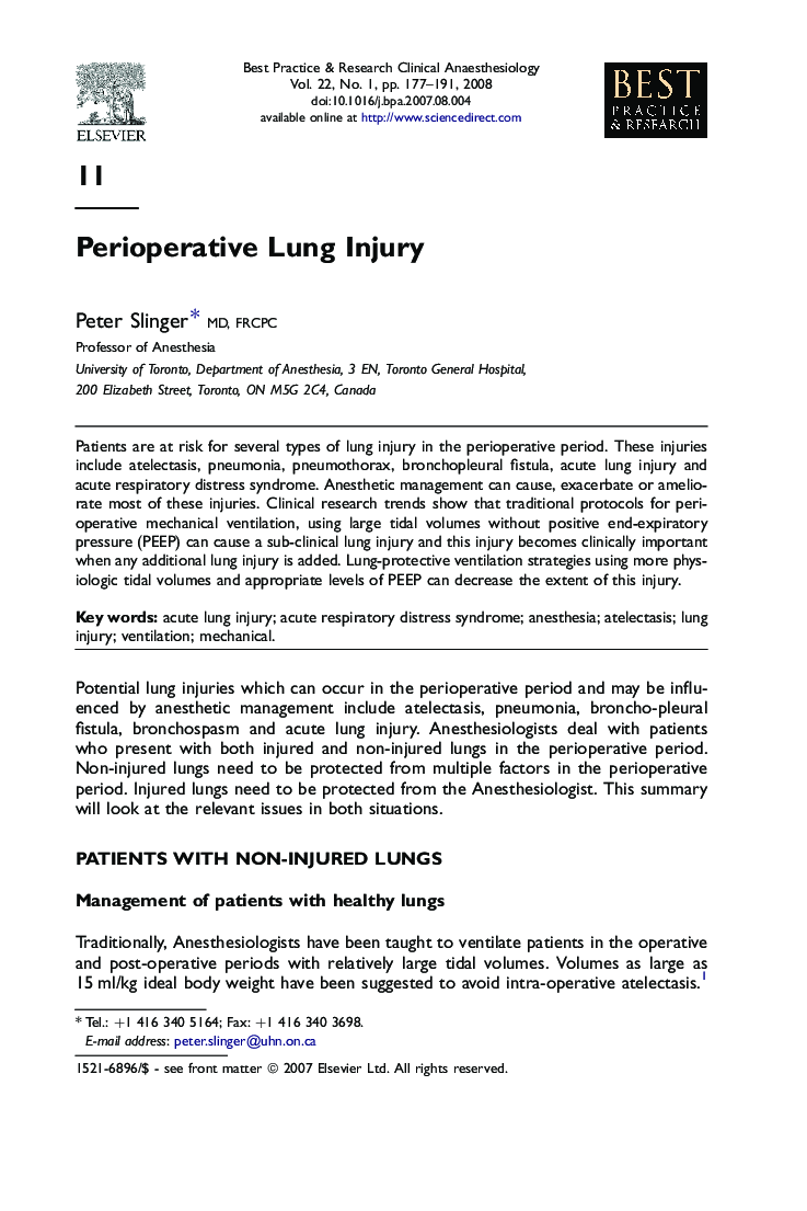 Perioperative Lung Injury