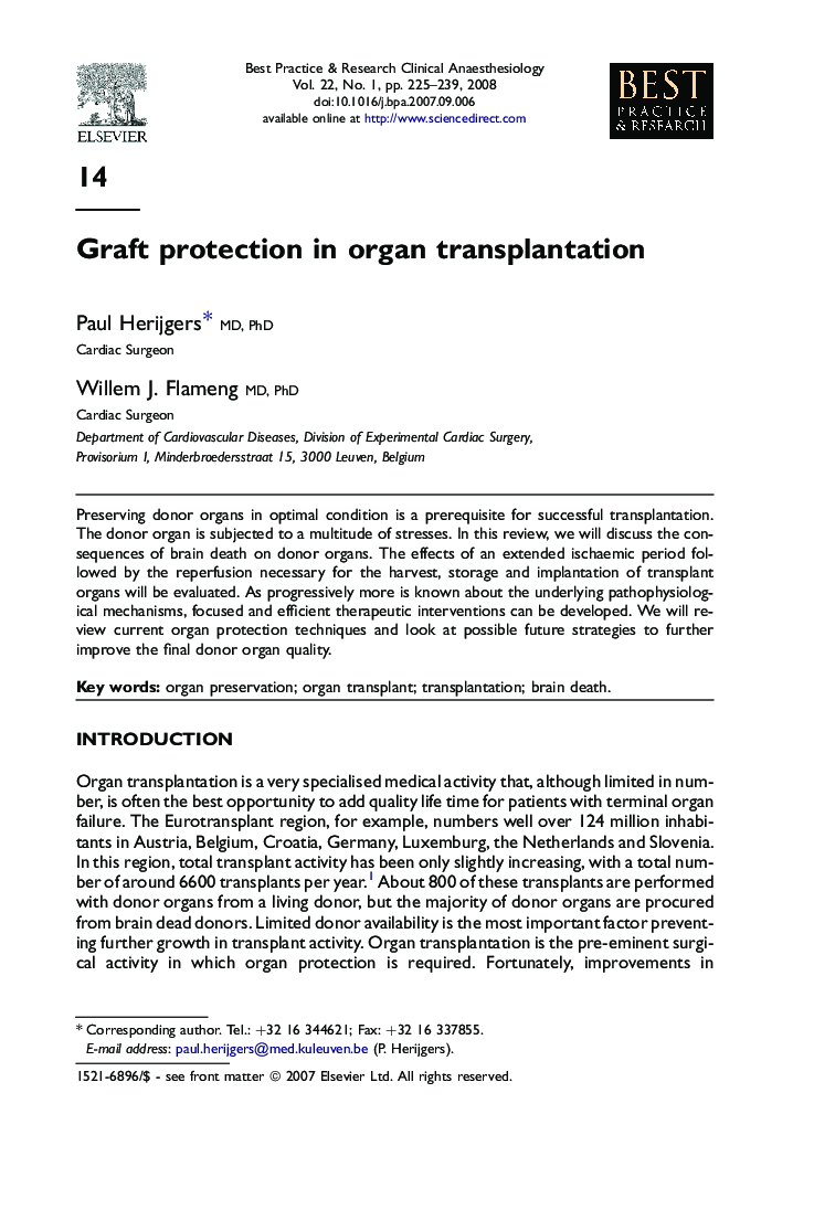 Graft protection in organ transplantation