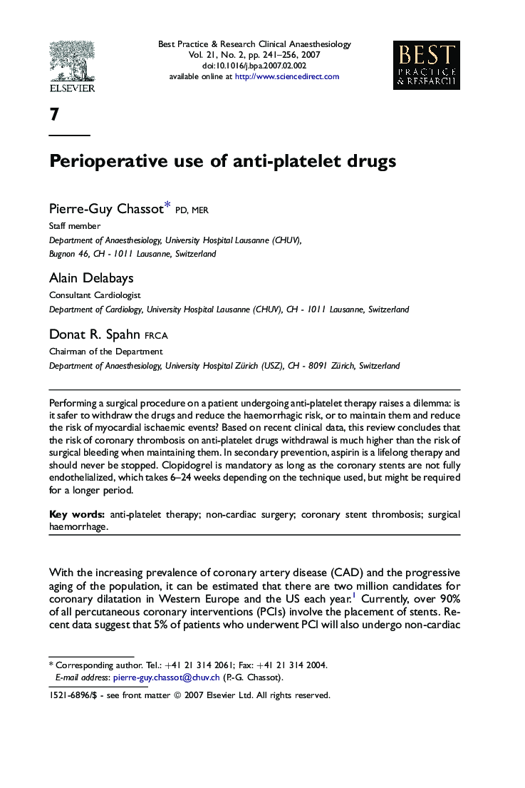 Perioperative use of anti-platelet drugs