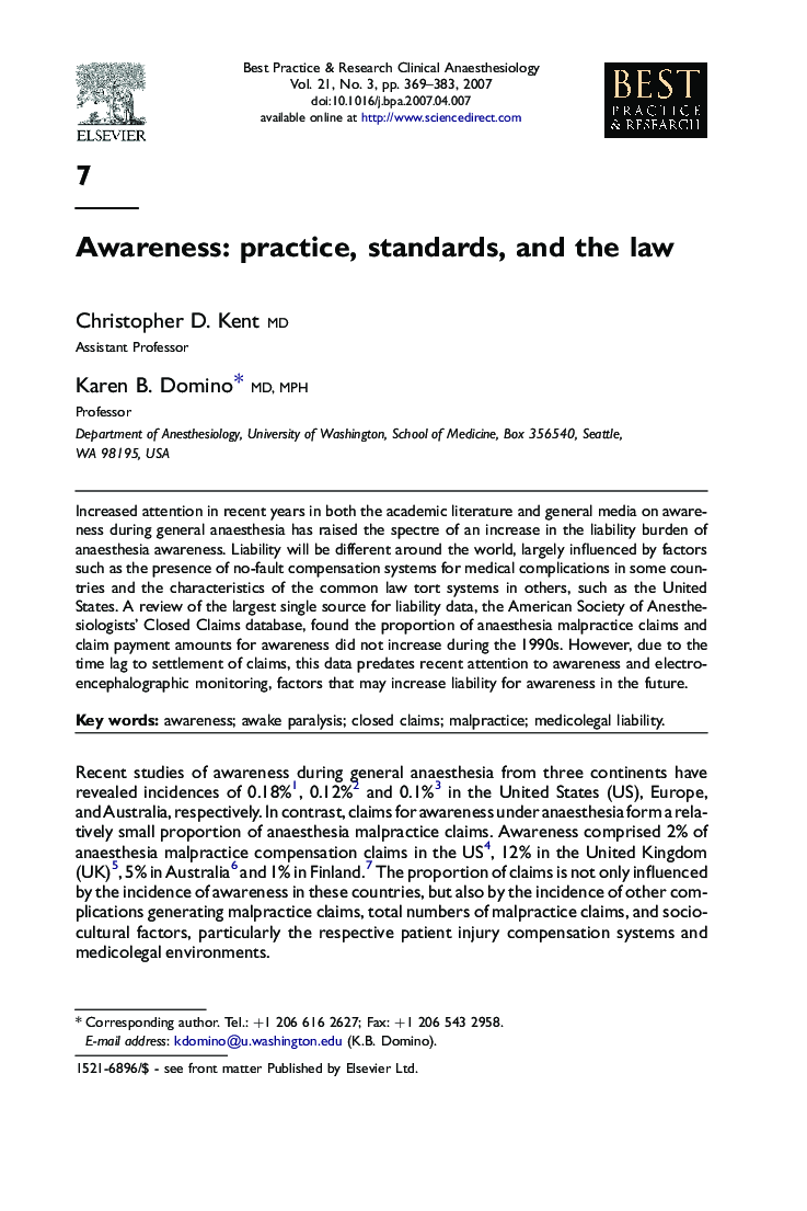 Awareness: practice, standards, and the law