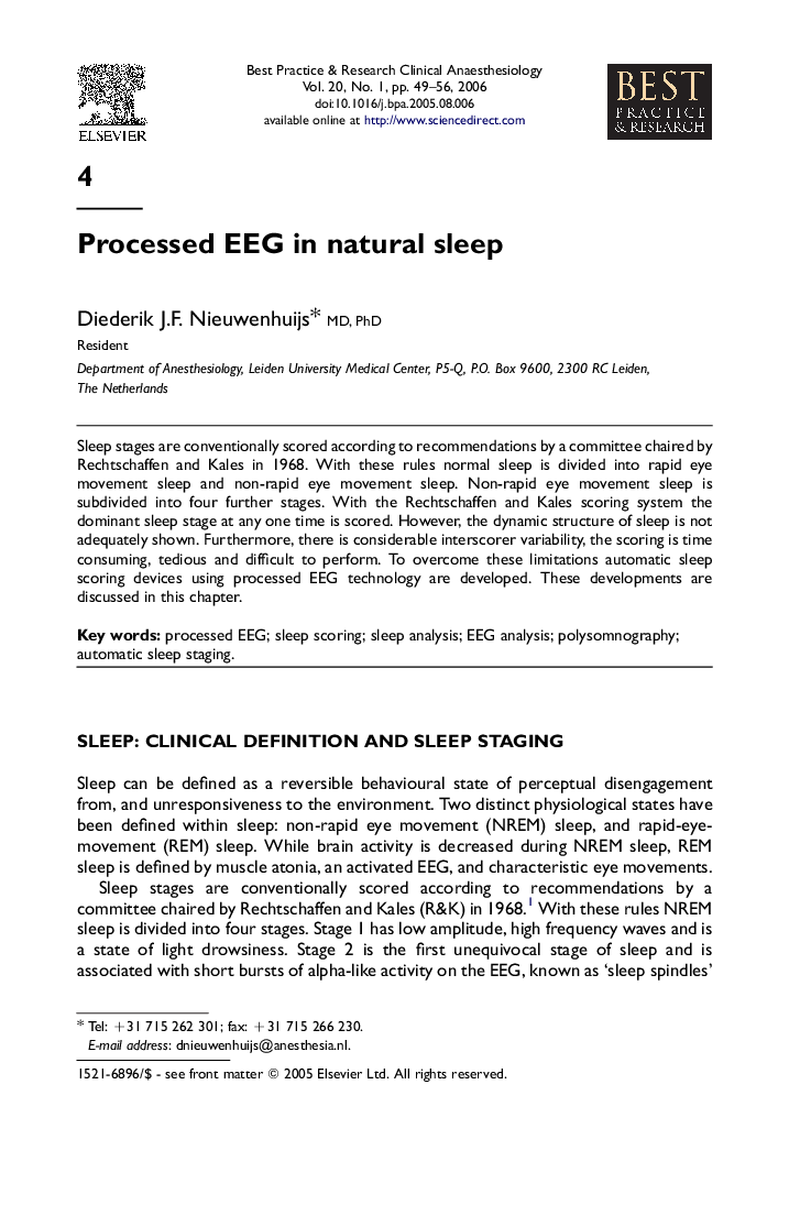 Processed EEG in natural sleep