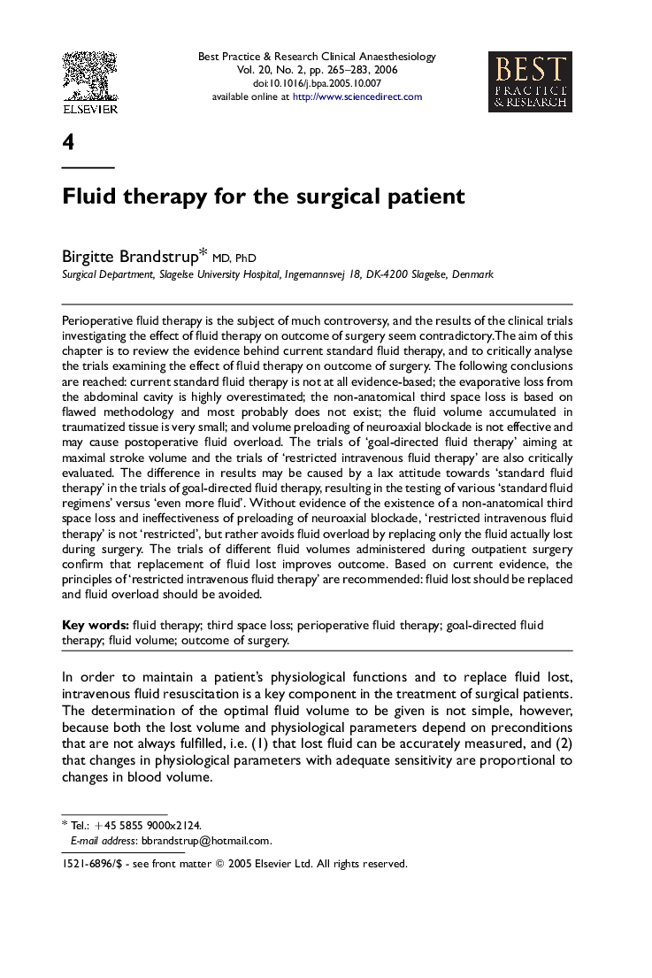 Fluid therapy for the surgical patient