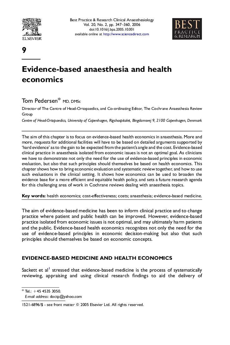 Evidence-based anaesthesia and health economics