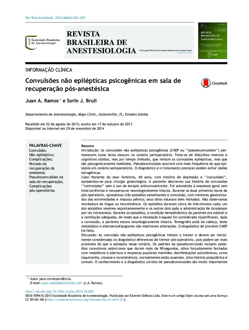 Convulsões não epilépticas psicogênicas em sala de recuperação pós‐anestésica