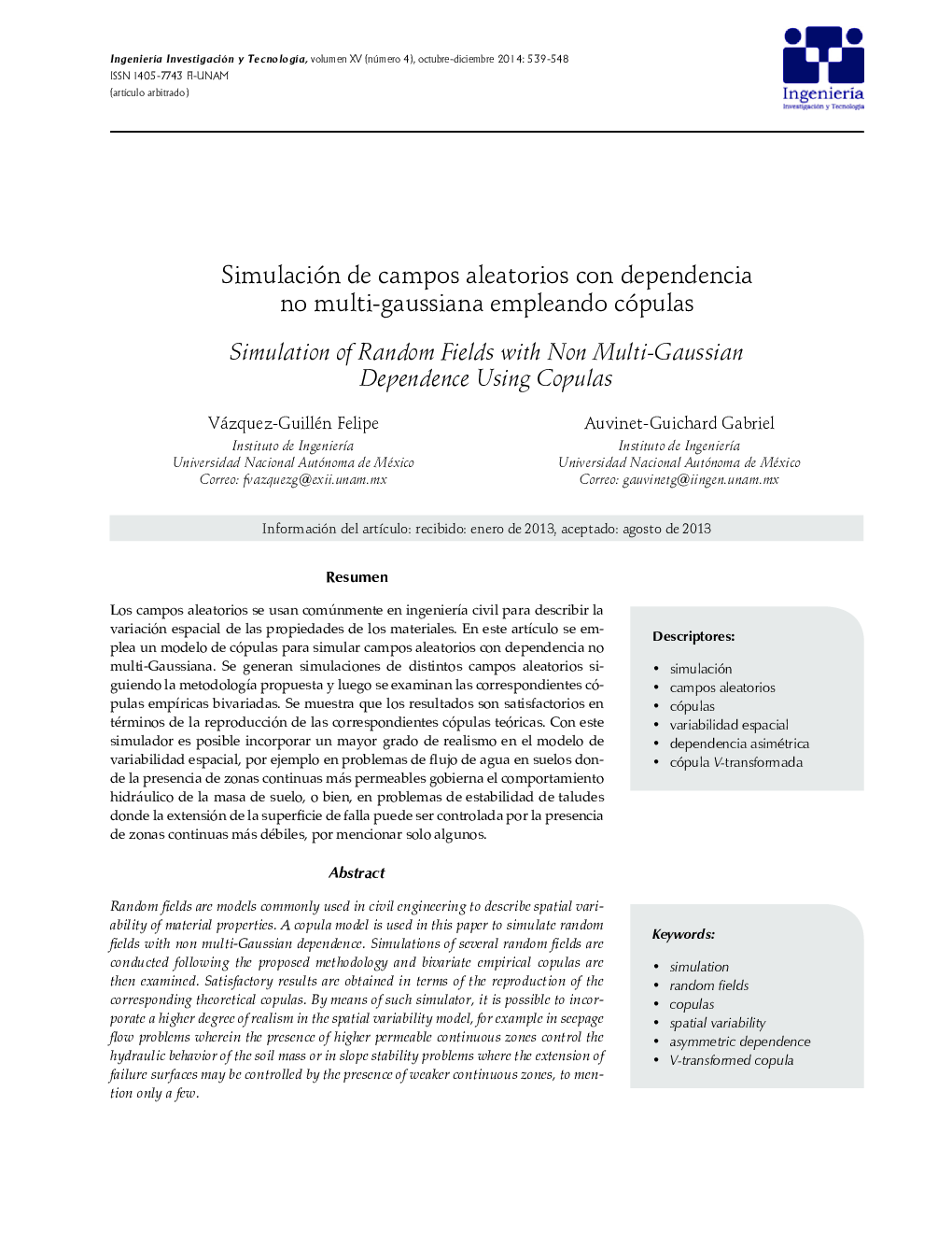 Simulación de campos aleatorios con dependencia no multi-gaussiana empleando cópulas