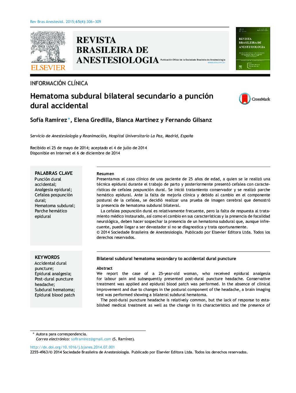 Hematoma subdural bilateral secundario a punción dural accidental
