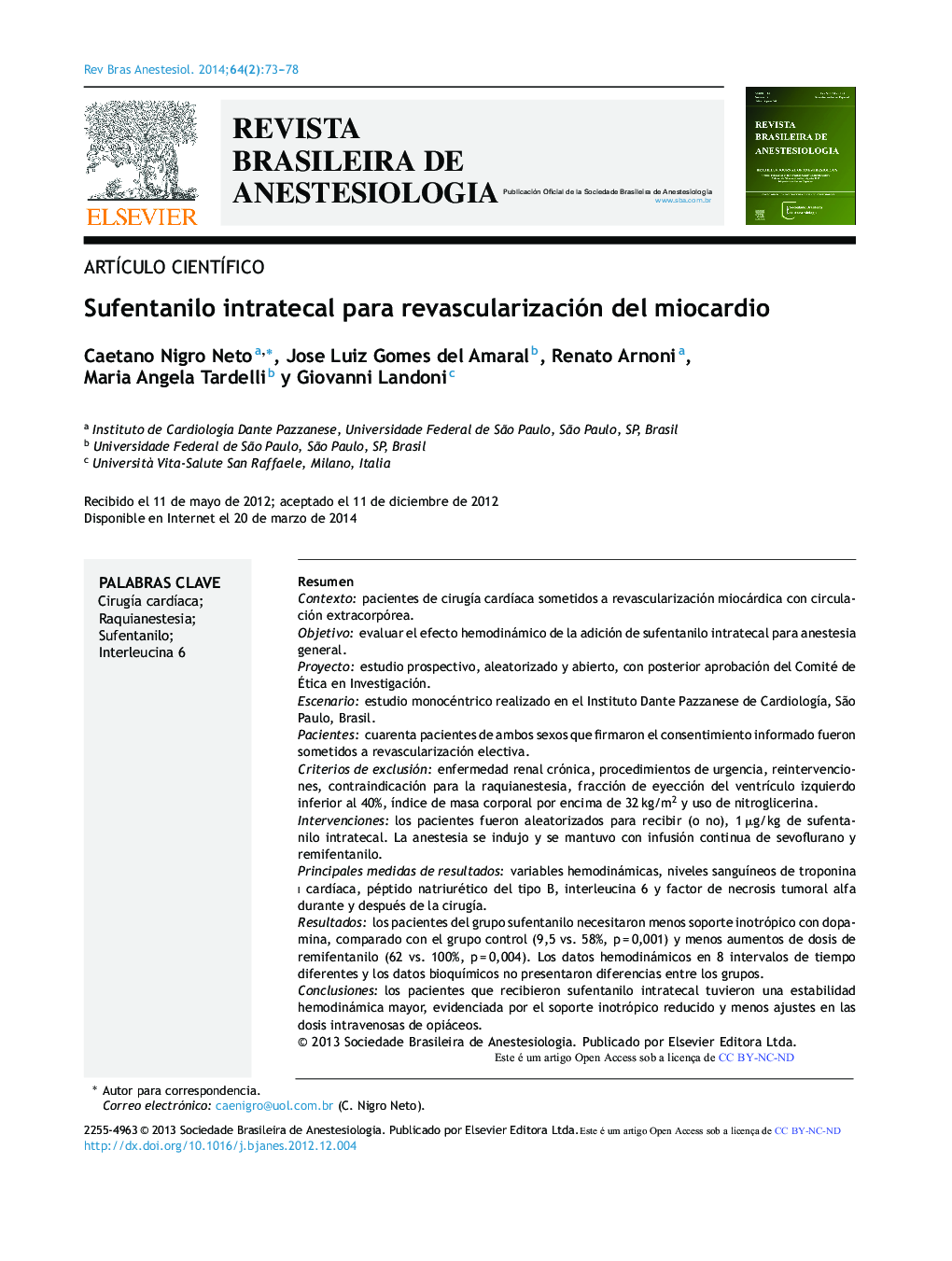 Sufentanilo intratecal para revascularización del miocardio