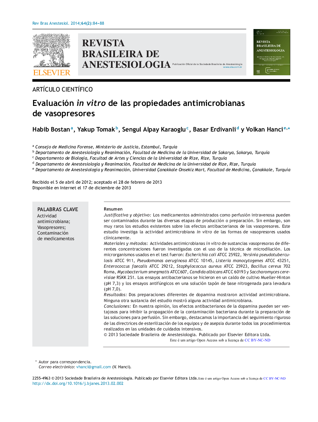 Evaluación in vitro de las propiedades antimicrobianas de vasopresores