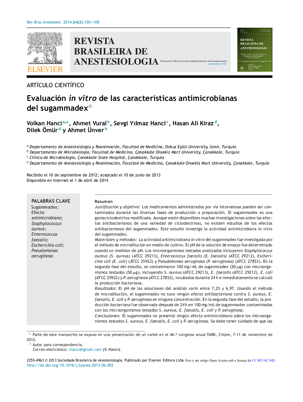 Evaluación in vitro de las características antimicrobianas del sugammadex 