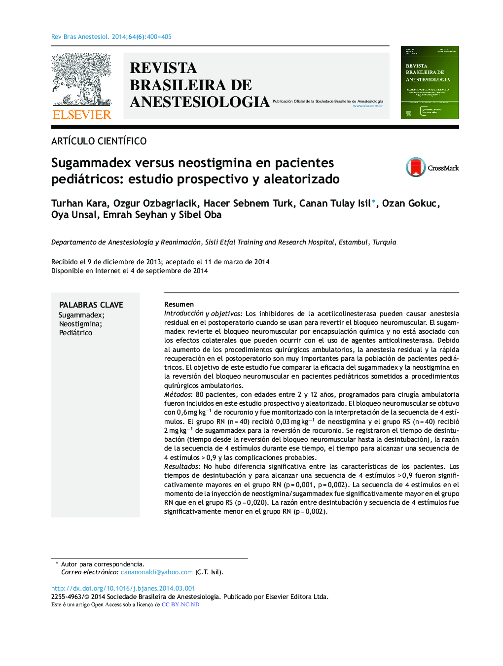 Sugammadex versus neostigmina en pacientes pediátricos: estudio prospectivo y aleatorizado